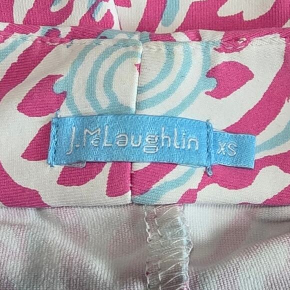 J. McLaughlin Dress XS Pink Aqua Scroll Floral Short Sleeve Knit Shift Stretch - Picture 9 of 11